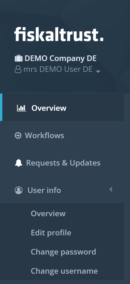 Before: the "User info" group in the left sidebar.