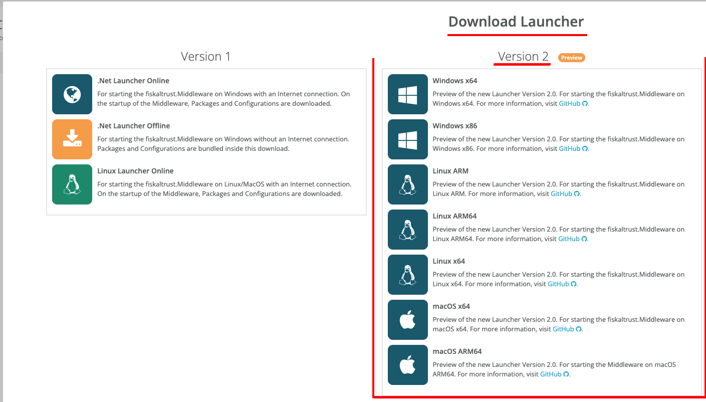 Step 2: Choose the right middleware launcher and download it